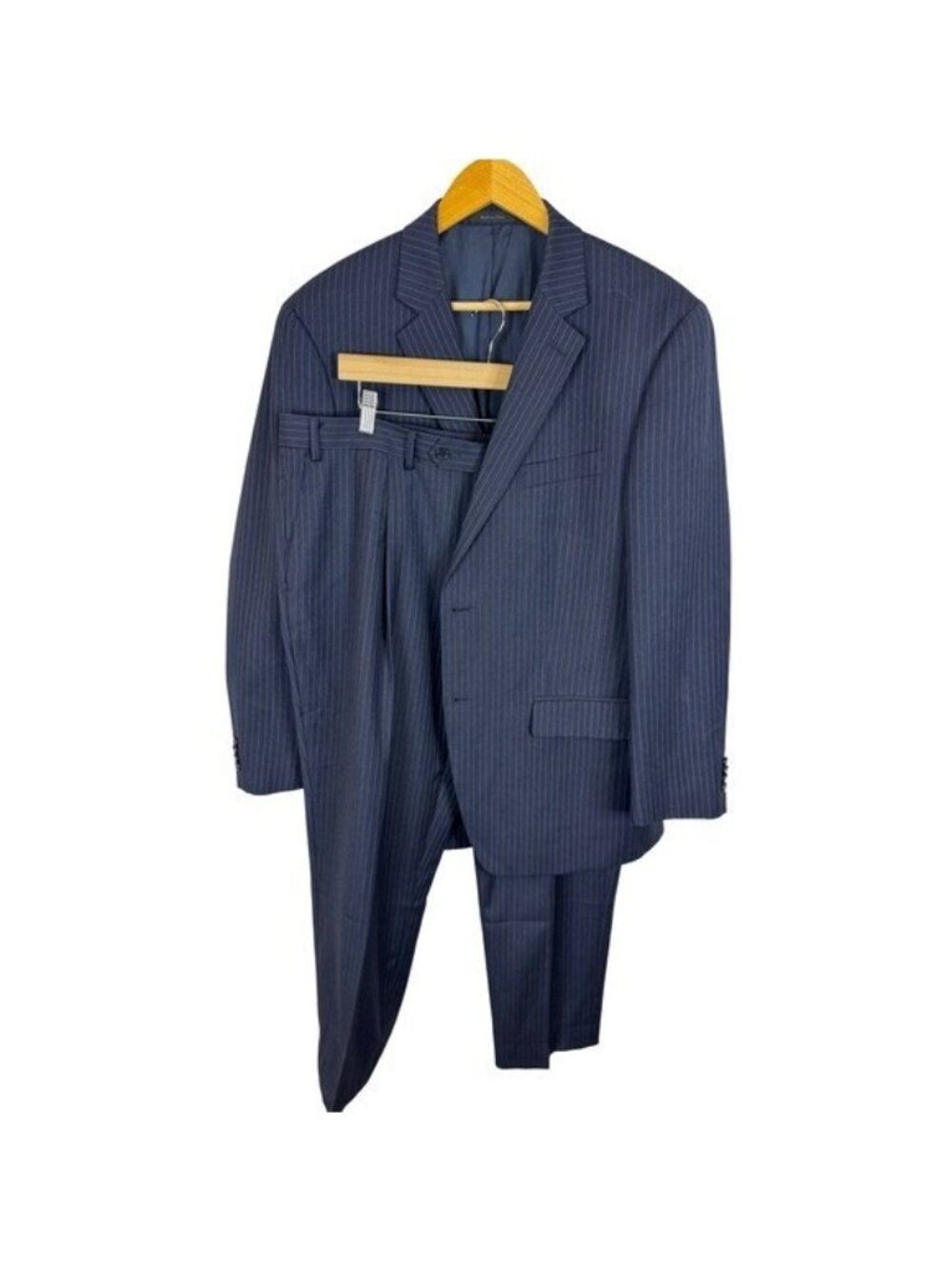 Michael Kors Mens Navy Blue Pinstripe 2 Piece Suit 42R 38X30 Pleated Trousers
